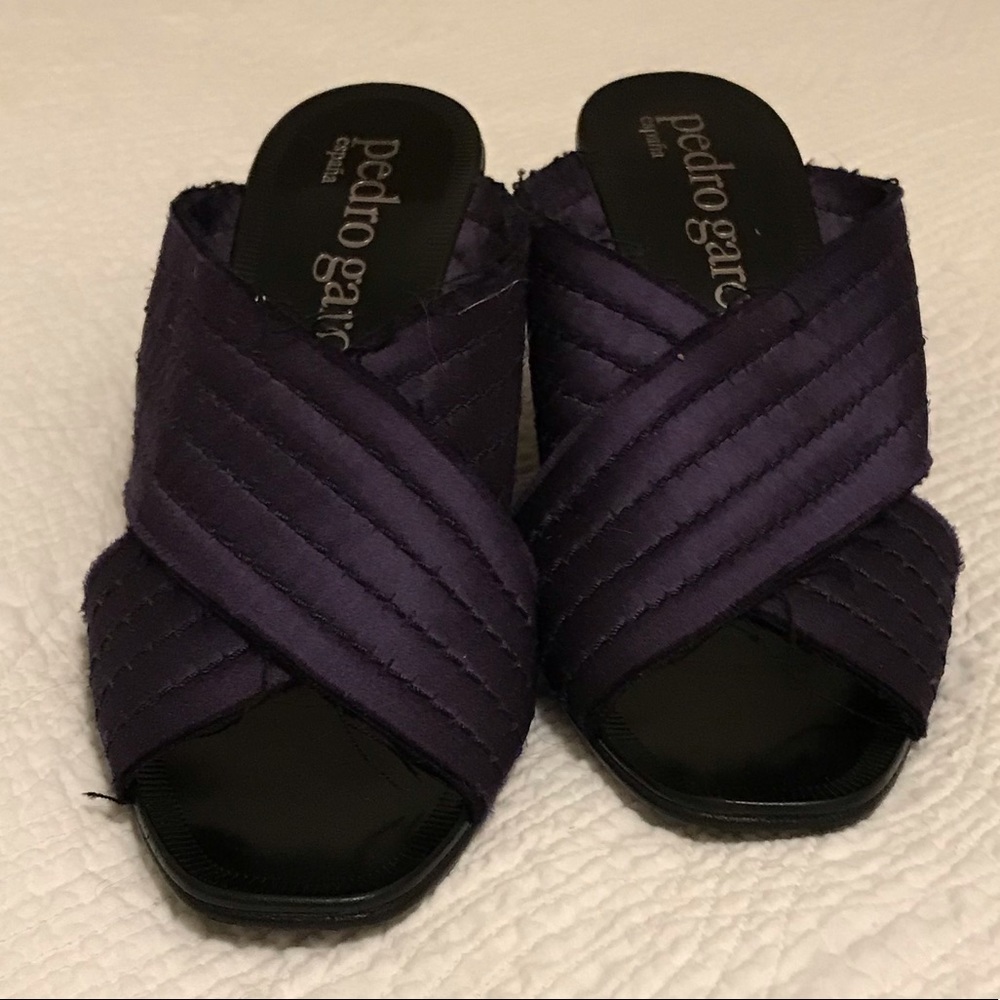 Pedro Garcia Quilted Crisscross Slide Sandals in Deep Purple